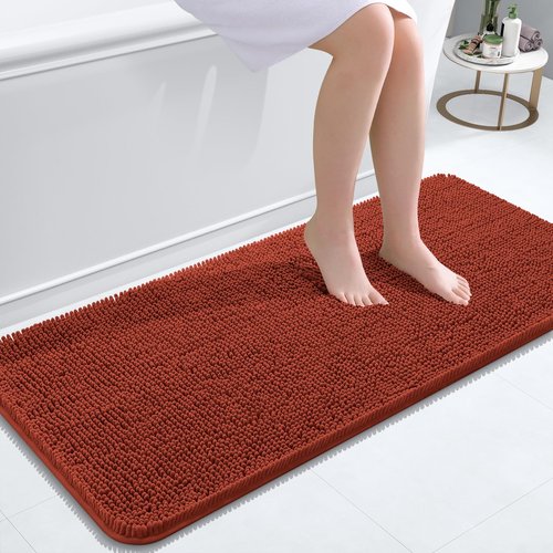 OLANLY Bathroom Rugs 47x20, Extra Soft Absorbent Chenille Bath Rugs, Rubber Backing Quick Dry, Machine Washable Bath Mats for Bathroom Floor, Tub and Shower, Home Decor Accessories, Rustic Terracotta