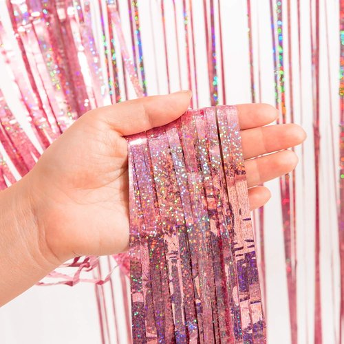 GREATRIL Rose Gold Tinsel Party Backdrop - Foil Fringe Curtain for Birthday Photo Booth - 1m x 2.5m | Pack of 2