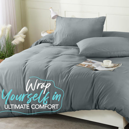 Utopia Bedding Duvet Cover Set - Soft Brushed Microfiber with Zipper Closure | 3-Piece Queen Set in Grey