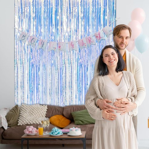 Iridescent Party Backdrop Decorations - 5 Pack Tinsel Curtain for Birthday & Graduation Events