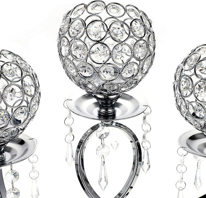 OwnMy Crystal Candle Holders - Elegant 3-Arms Tealight Candelabra for Weddings & Home Decor | Silver