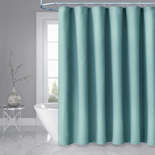 Dynamene Teal Fabric Shower Curtain for Bathroom - Waffle Weave Heavy Duty Cloth , 256GSM Hotel Luxury Weighted Polyester Bath Curtain Set with 12 Plastic Hooks,72x72, Teal/Turquoise