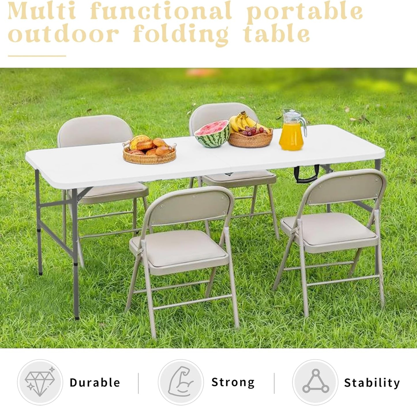 Regine Switzerland 4FT Folding Camping Table - Portable Heavy-Duty Plastic with Steel Legs | Ideal for Indoor & Outdoor Events (White)