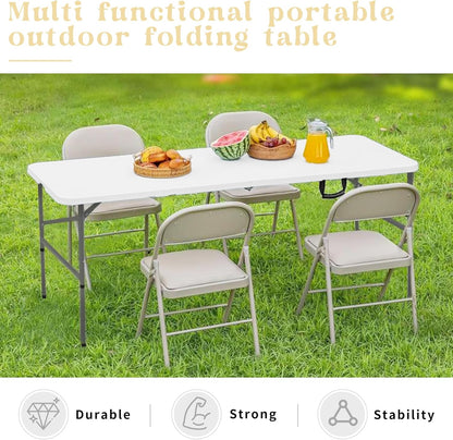 Regine Switzerland 4FT Folding Camping Table - Portable Heavy-Duty Plastic with Steel Legs | Ideal for Indoor & Outdoor Events (White)