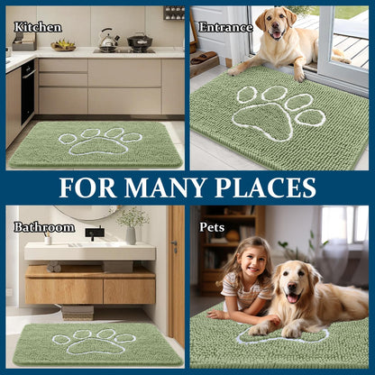 OLANLY Dog Door Mat - Absorbent Muddy Paws Doormat | Non-Slip Chenille, 30x20, Sage Green