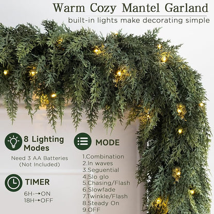 9FT Pre-lit Cedar Garland with Lights - Green + 1 + 9FT