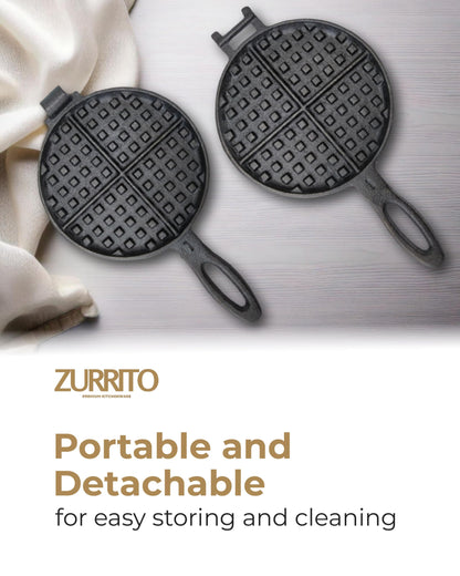ZURRITO Cast Iron Waffle Maker 7 inch Round Waffles Bundle Set, Stove Top Waffle Maker, Cast Iron Waffle Pan for Camping Grill or Stovetop, Camping Waffle Maker, 4.4 pounds
