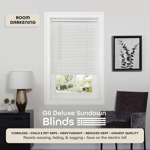 Achim Home Decor Cordless Mini Blinds - Room Darkening, 27" Width x 64" Length, Pearl White