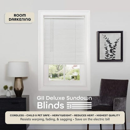 Achim Home Decor Cordless Mini Blinds - Room Darkening, 27" Width x 64" Length, Pearl White