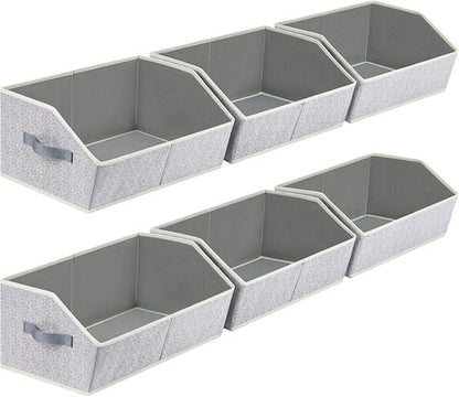 Homsorout Closet Organizers - Large Fabric Storage Bins with Handles | 6-Pack Trapezoid Design in Light Gray
