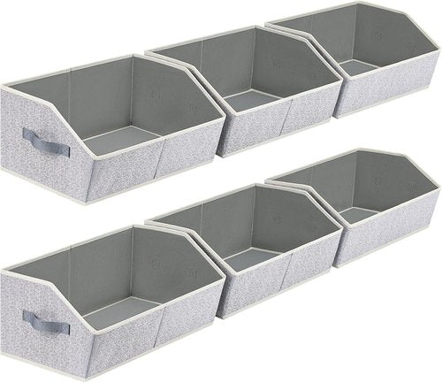 Homsorout Closet Organizers - Large Fabric Storage Bins with Handles | 6-Pack Trapezoid Design in Light Gray