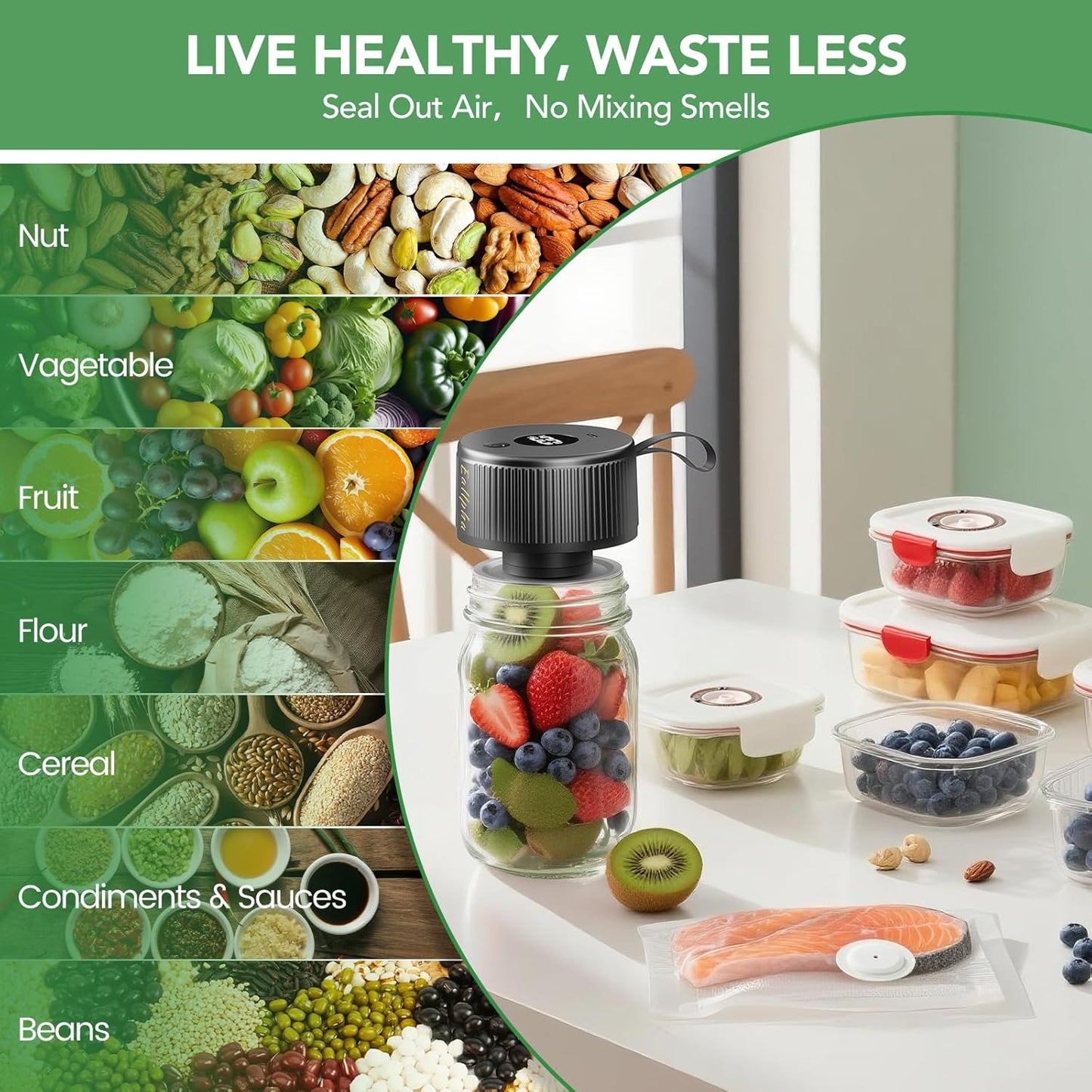 Skiennix Electric Mason Jar Vacuum Sealer - 3-in-1 Handheld Food Storage Solution for Jars & Bags