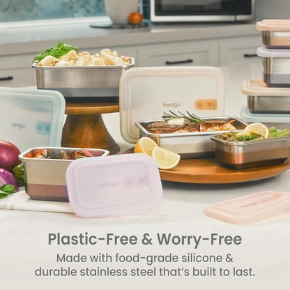 Bentgo MicroSteel Heat & Eat Container - Microwave-Safe, Leak-Proof & Airtight | 5.5-Cup Gold Stainless Steel Food Storage