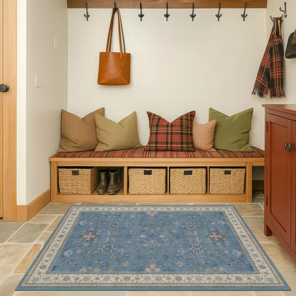 Regine Switzerland Washable Blue Entryway Rug - 3x4 Non-Slip Throw Rug for Kitchen, Bedroom, Bathroom, Mudroom