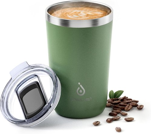 Ideus 20 oz Travel Coffee Mug - Double Wall Stainless Steel, Splash Proof Lid, Avocado Green