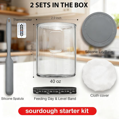 Skiennix Premium Pro Sourdough Starter Jar Kit - 40oz Wide Mouth Glass Container with Thermometer & Accessories