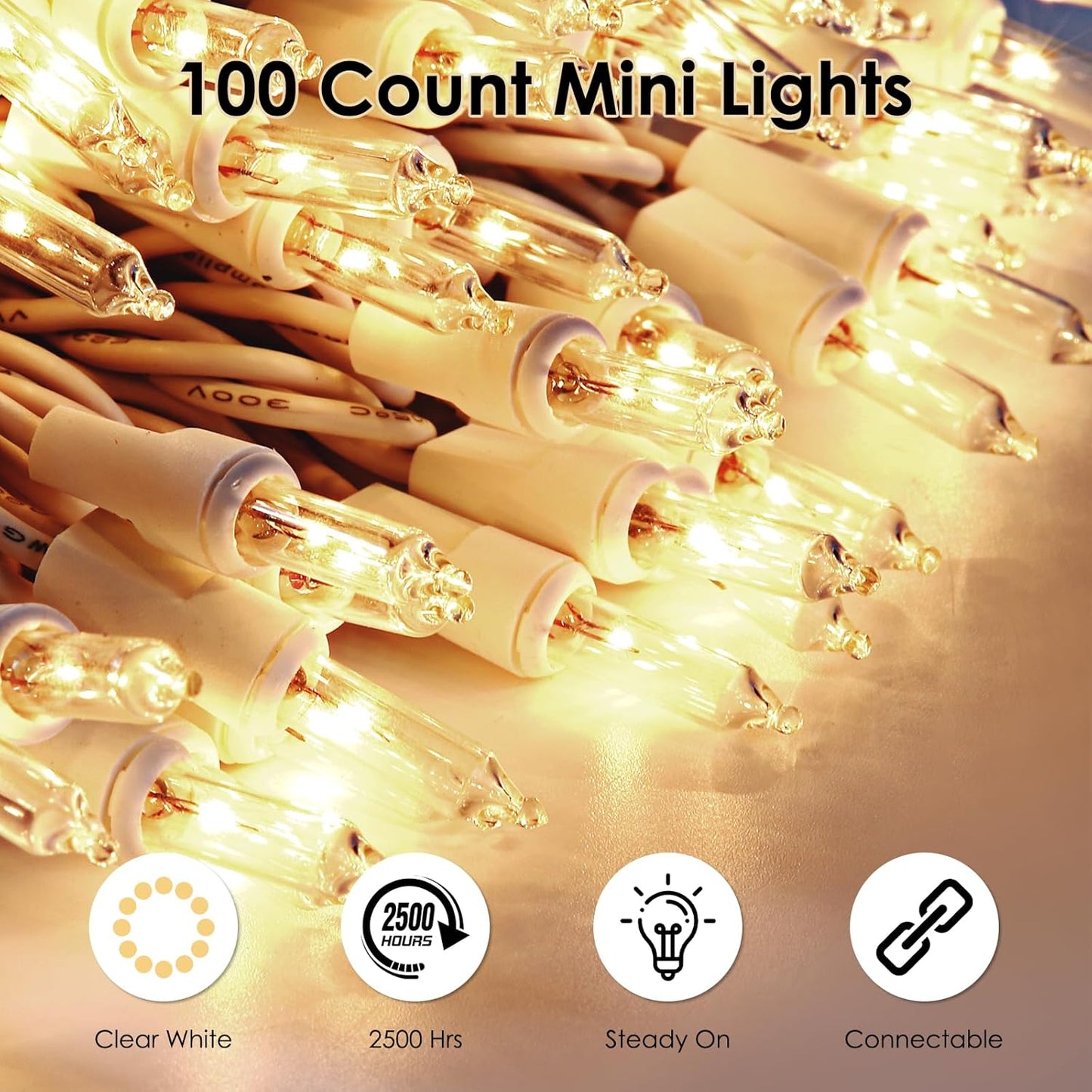 Meteds Christmas Lights - 100 Count Clear Warm White String Lights | UL Certified for Tree, Home & Party Decor