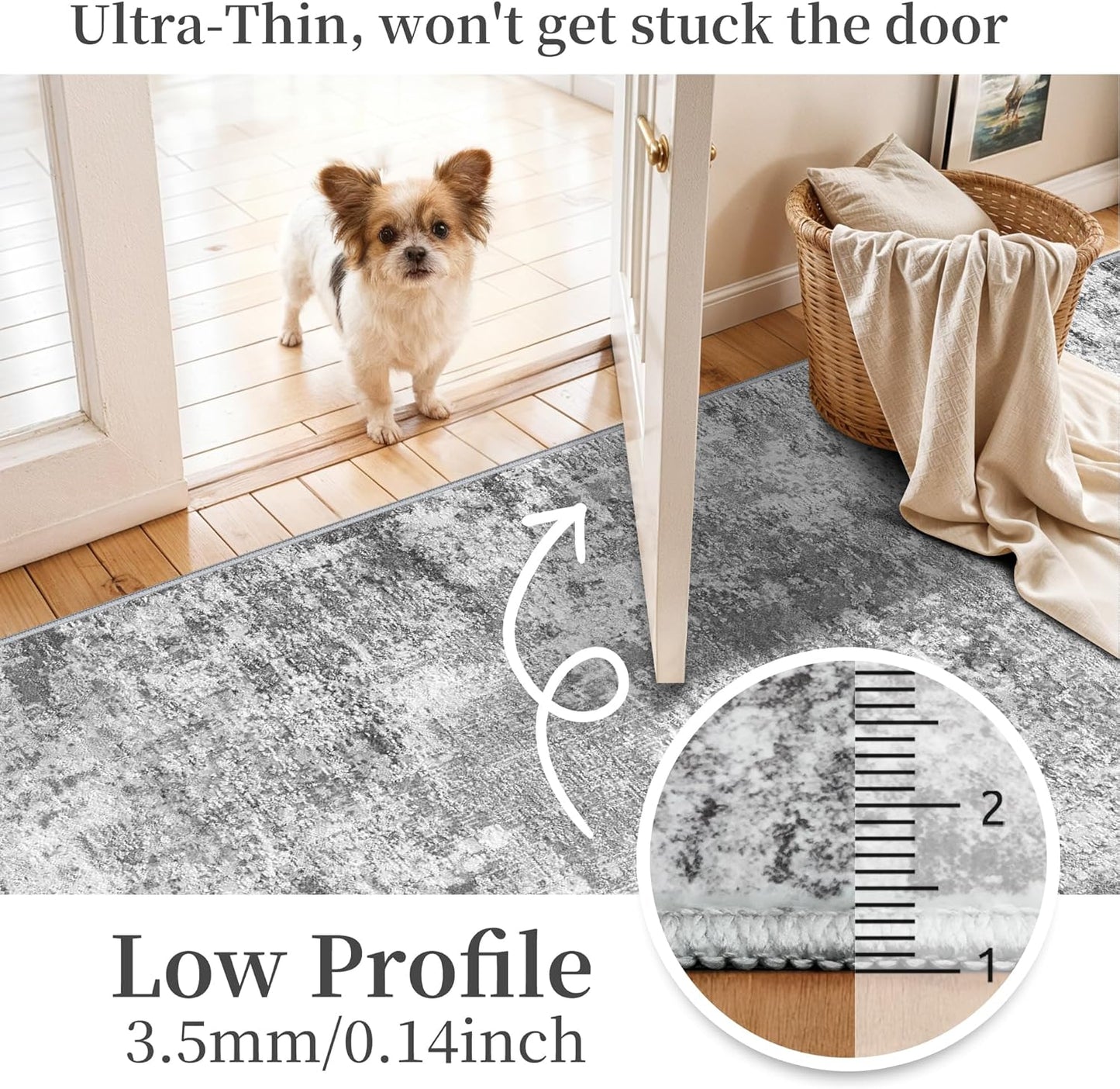 Regine Switzerland Washable Hallway Runner Rug - Abstract Stain Resistant Design | Ultra Soft 2x5 Grey Carpet