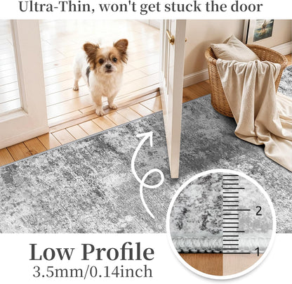 Regine Switzerland Washable Hallway Runner Rug - Abstract Stain Resistant Design | Ultra Soft 2x5 Grey Carpet