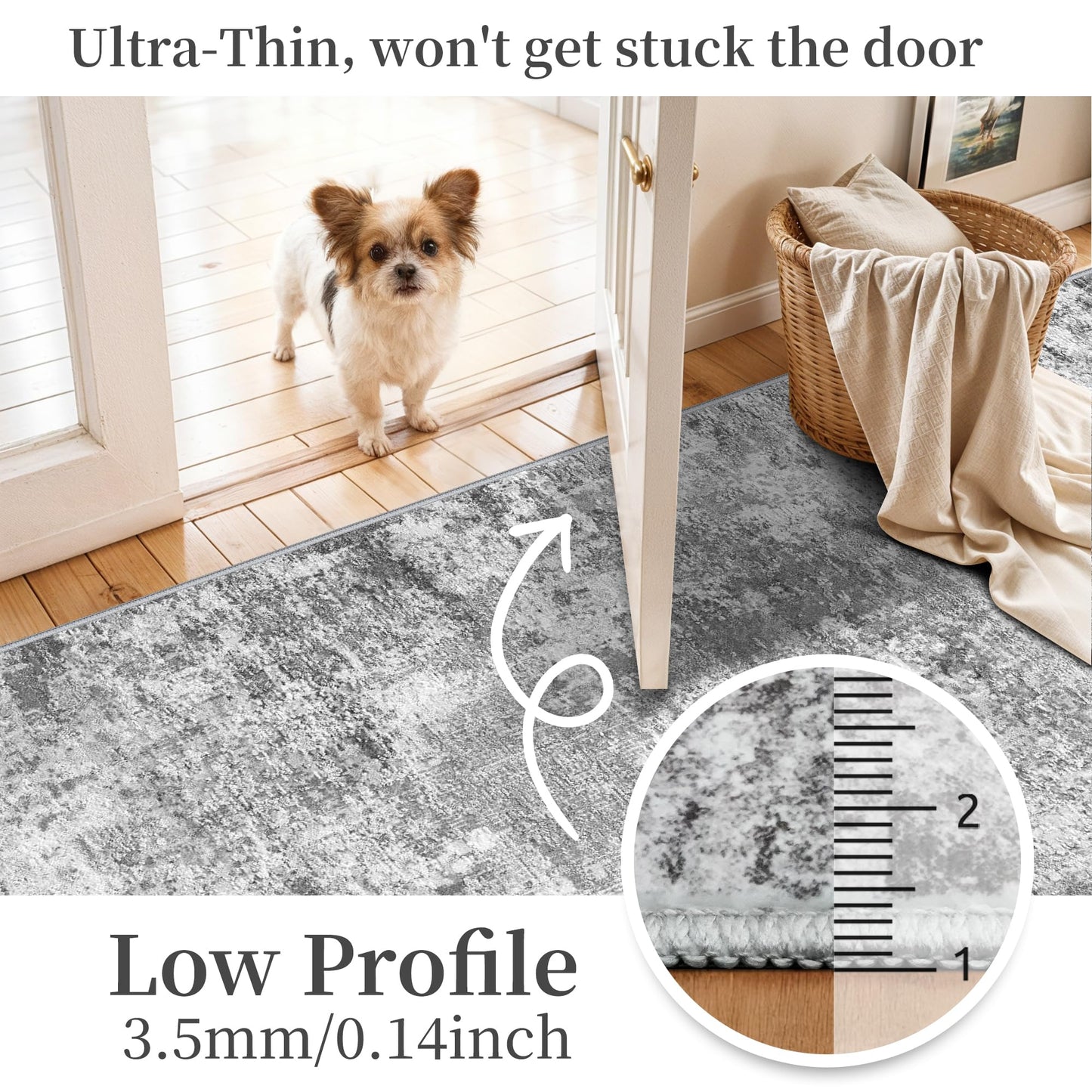 Washable 2x5 Hallway Runner Rug: Abstract Stain Resistant Kitchen Rug Ultra Soft Living Room Bedroom Entryway Carpet with Non-Slip Backing Indoor Low Pile Floor Mat for Bathroom Dining Room (2x5,Grey)