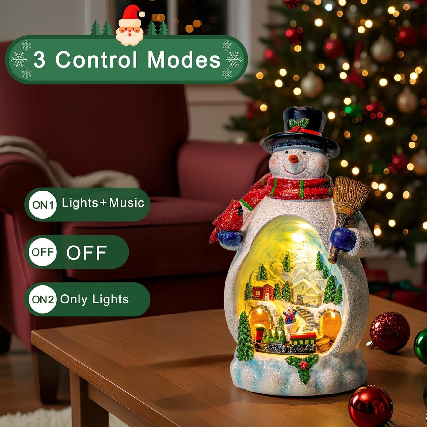 Snowman Figurine - Lighted Christmas Village with Animated Train | Battery & USB Powered Holiday Decor