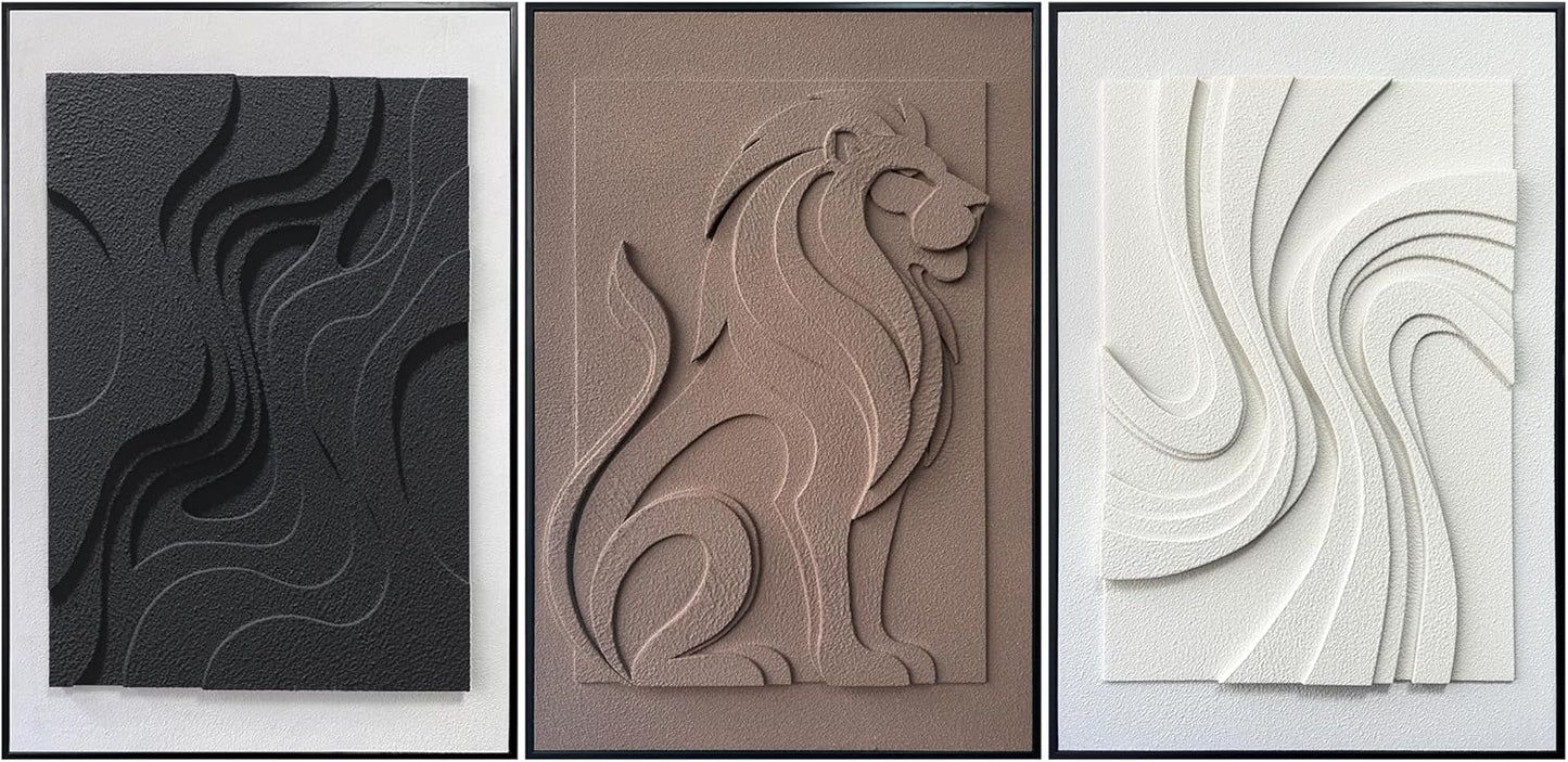 MIX3D Wall Art - 3D Textured Sandstone Set of 3 | 24x36 Inch Framed Handcrafted Artwork for Home Decor