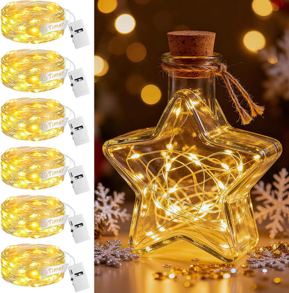 Skiennix 6-Pack Fairy Lights - 20 LED Twinkle String Lights with Timer | 7ft Warm White Decor for Christmas Trees, Wreaths & Parties