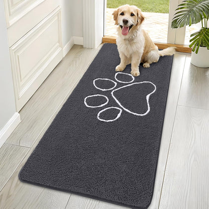 OLANLY Dog Door Mat - Absorbent Non-Slip Mud Mat for Muddy Paws | 70x35, Dark Grey, Quick Dry Chenille