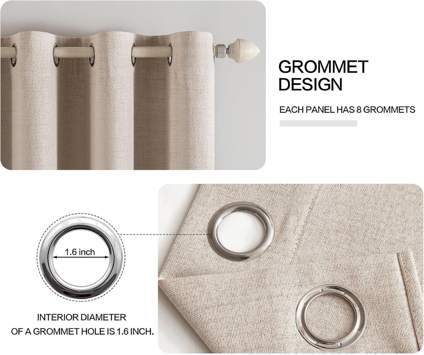 MIULEE Blackout Curtains - 100% Thermal Insulated Linen Texture Drapes | Natural Beige, 42 x 90 (2 Panels)