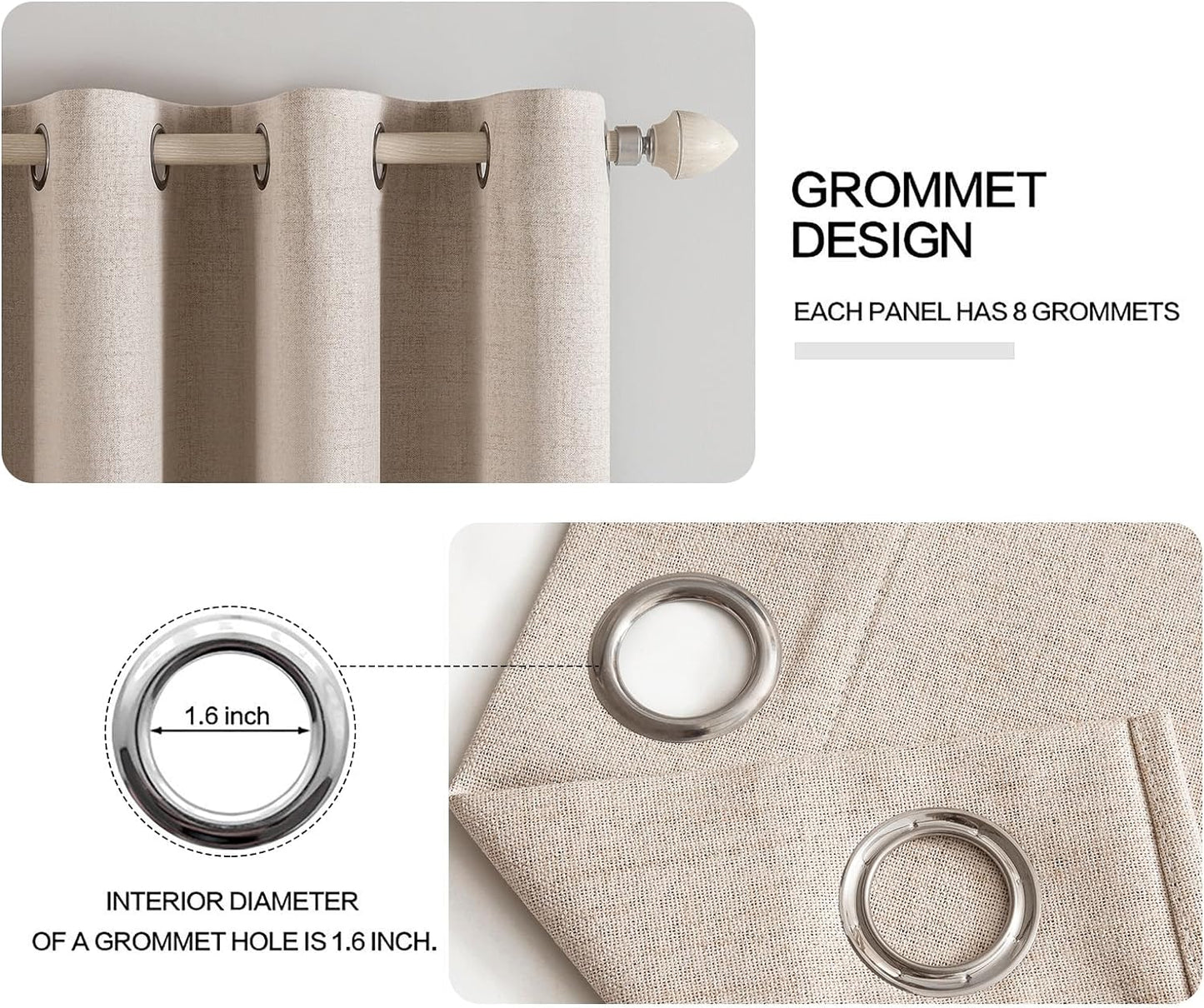 MIULEE Blackout Linen Textured Curtains - Thermal Insulated Natural Beige Drapes | 62 x 84 Inch (2 Panels)