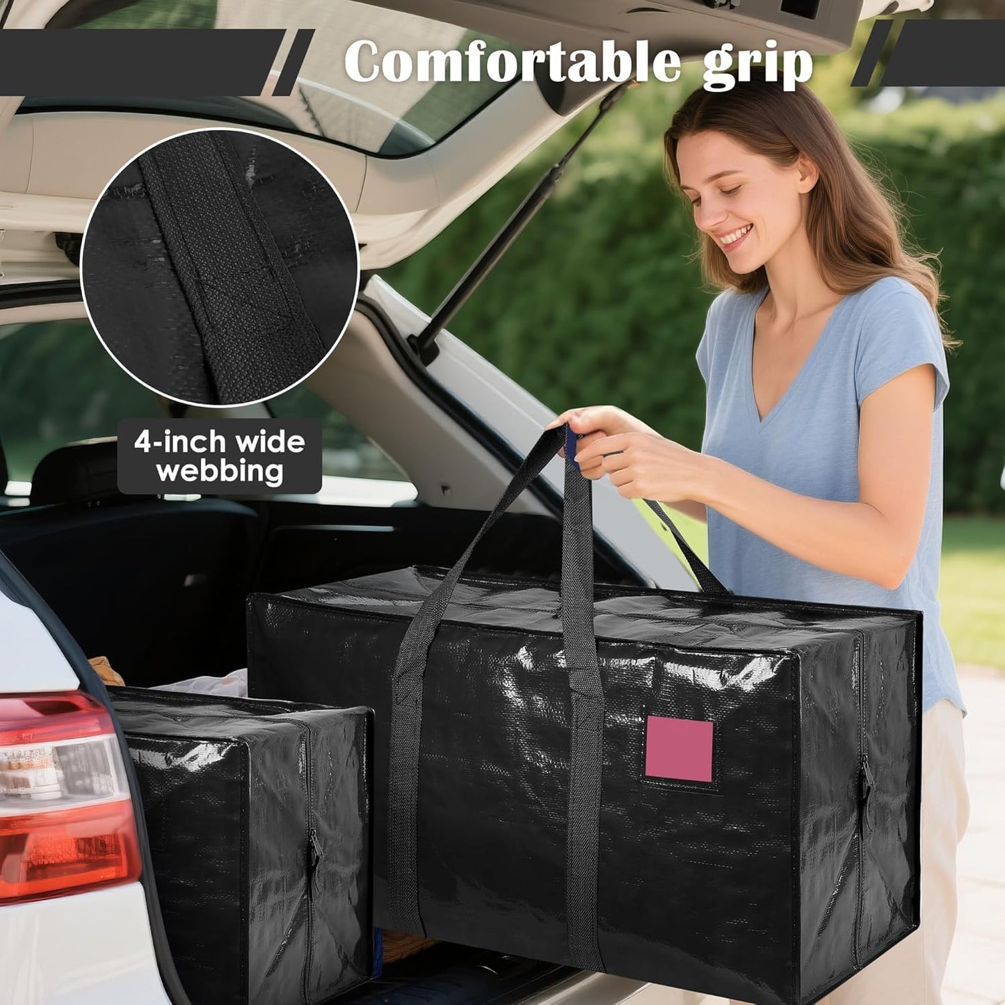 Skiennix 6 Pack Extra Large Moving Bags - Heavy Duty, Moisture-Resistant Storage Bins for Clothes | Black
