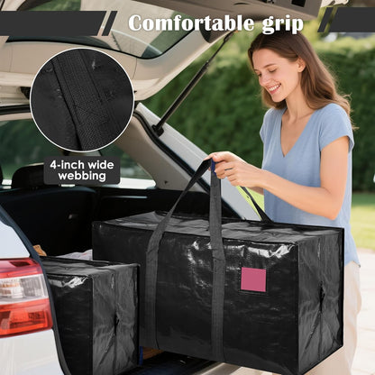 Skiennix 6 Pack Extra Large Moving Bags - Heavy Duty, Moisture-Resistant Storage Bins for Clothes | Black