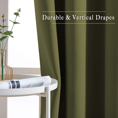 NICETOWN Room Darkening Curtains 63 inches Long for Bedroom, Grommet Thermal Insulated Window Treatments Sound Reducing Drapes for Christmas Day, W46 x L63, Olive, 2 Panels