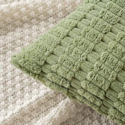 MIULEE Decorative Throw Pillow Covers - Soft Boho Striped Corduroy | Pack of 2, 18x18 Inch, Sage Green