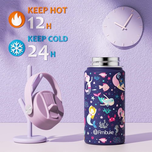 Fimibuke Kids Insulated Water Bottle - 14oz BPA-Free Stainless Steel Tumbler | Leak-Proof Mermaid Design