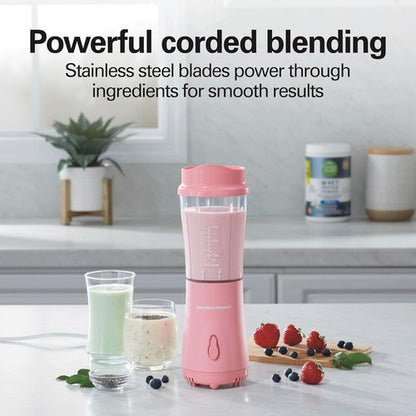 Hamilton Beach Portable Blender - 14 Oz BPA-Free Travel Cup & Lid | Durable Stainless Steel Blades, Coral