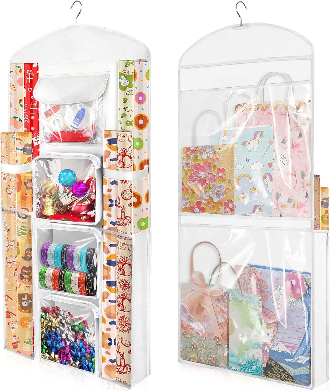 Woodoulogy Gift Wrapping Paper Storage Bag - Double-Sided 40"x17" White Oxford Organizer for Christmas Decor