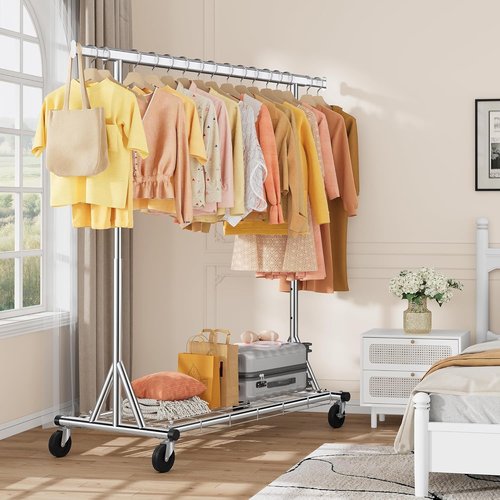 Gewudraw Heavy Duty Clothes Rack - Adjustable Metal Rolling Garment Rack With Sturdy Wheels | 630 lbs Capacity