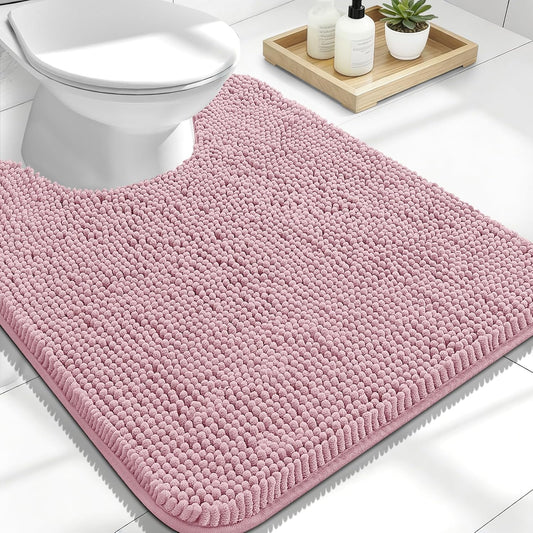 OLANLY U-Shaped Toilet Rug - Extra Soft Chenille, Quick-Dry, Non-Slip Bath Mat | 24x20, Dusty Rose