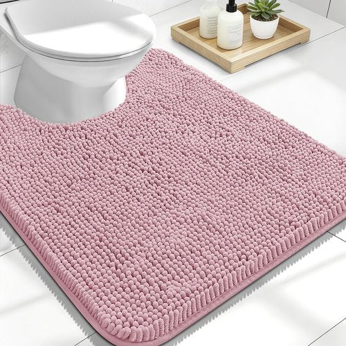 OLANLY Toilet Rugs U-Shaped 24x20, Extra Soft Absorbent Chenille Contour Bathroom Rugs for Toilet, Dry Quickly, Machine Washable, Non-Slip Bath Mat, Dusty Rose
