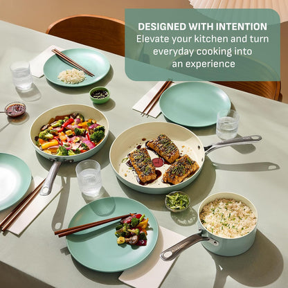 T-Fal Inspire Nonstick Ceramic Cookware Set - 10-Piece Oven Safe to 500°F | Mint Green Pots and Pans