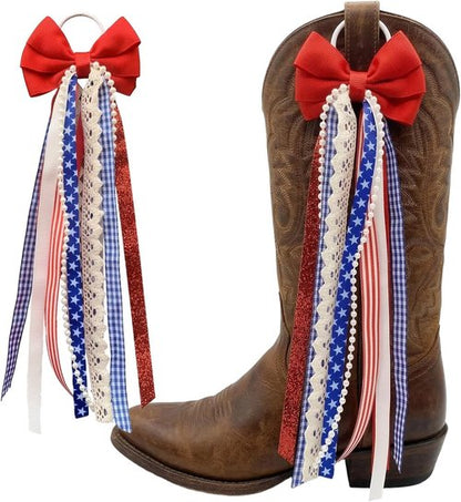Ickasi Ribbon Bow Ribbons - Holiday & Birthday Accessory Decor | 2 Patriotic Boot Charms for Women