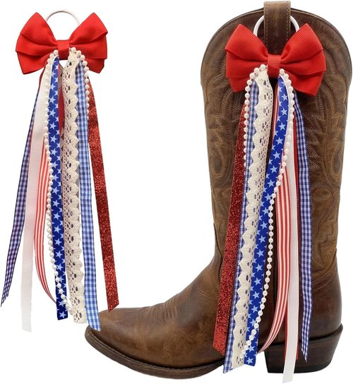 Ickasi Ribbon Bow Ribbons - Holiday & Birthday Accessory Decor | 2 Patriotic Boot Charms for Women
