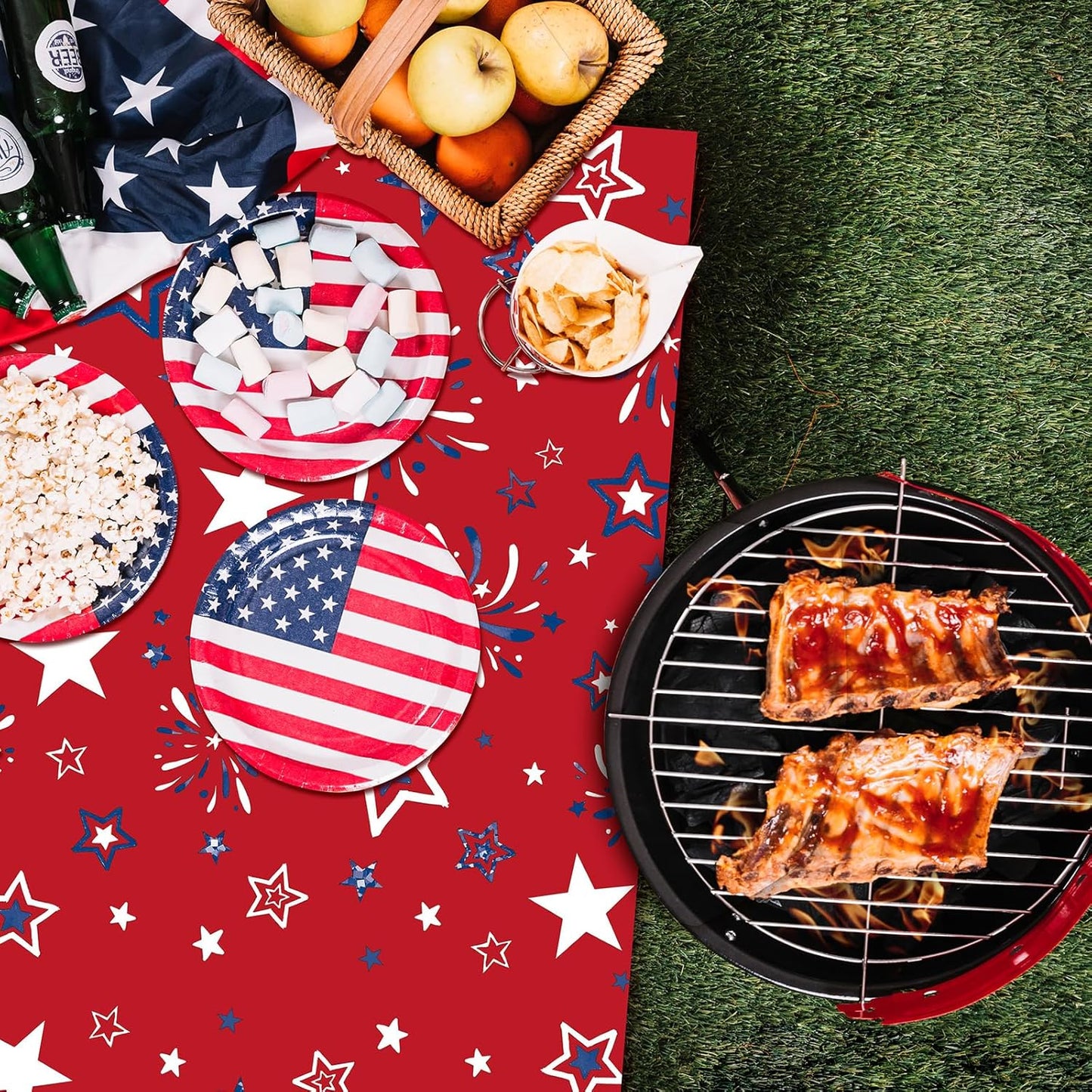 Patriotic Tablecloth Set by [Brand Name] - 3 Pcs Red, White & Blue Disposable Table Covers | 54 x 108 Inch for 4th of July & Memorial Day Celebrations