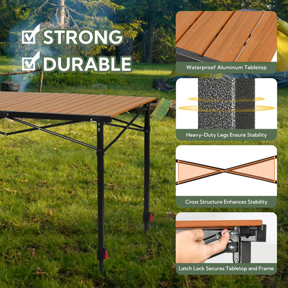 Nature Join Portable Outdoor Camping Table - Adjustable Height, Foldable Aluminum for 2-6 People, 220 Lbs Capacity