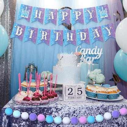 Fanfanwin Snowflake Birthday Banner Set - 5 Pcs Blue Felt Castle Decorations for Winter Celebrations