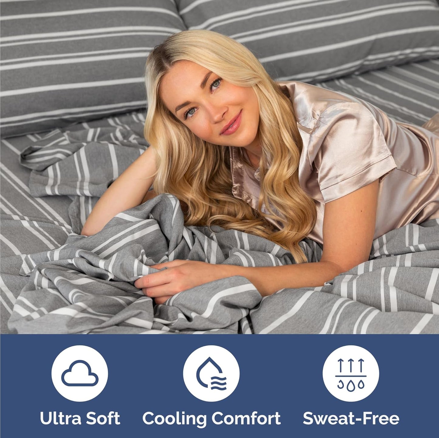 Skiennix Twin Size 3-Piece Sheet Set - Comfy, Breathable & Cooling Bedding - Deep Pockets, Soft, Wrinkle-Free - Grey Stripes