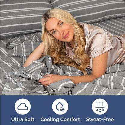 Skiennix Twin Size 3-Piece Sheet Set - Comfy, Breathable & Cooling Bedding - Deep Pockets, Soft, Wrinkle-Free - Grey Stripes