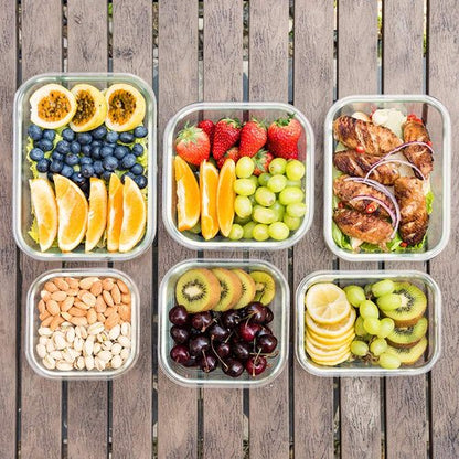 Bayco Large Glass Food Storage Containers with Lids, [12 Piece] Glass Meal Prep Containers, Airtight Glass Bento Boxes, BPA Free & Leak Proof (6lids & 6Containers)(Square & Rectangle)