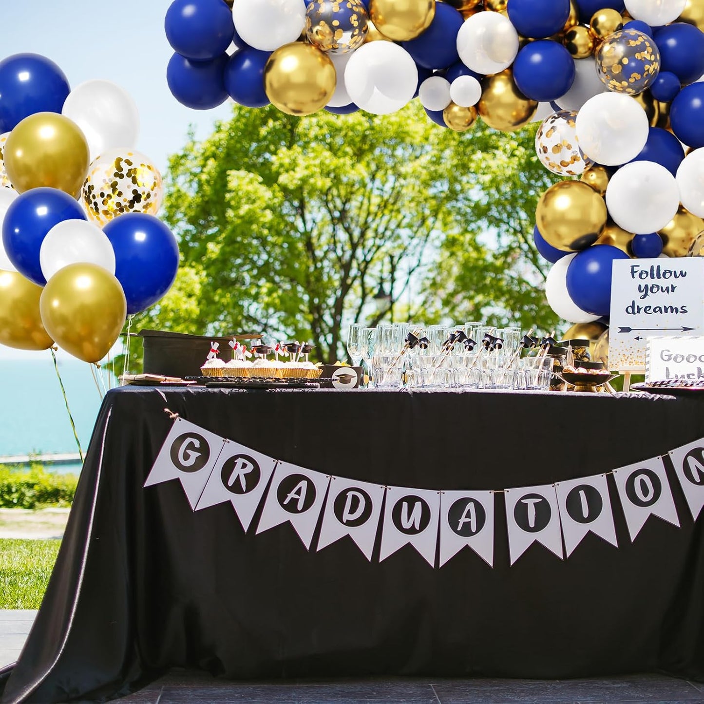 RUBFAC Royal Blue & Gold Balloon Garland Arch Kit - 142pcs for Graduation & Birthday Parties